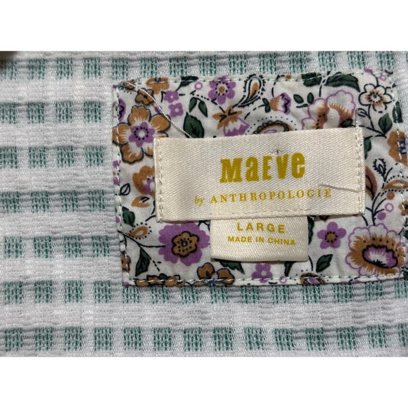 Maeve Tank Top Womens L Green White Striped Peplum V Neck Textured - Picture 10 of 13